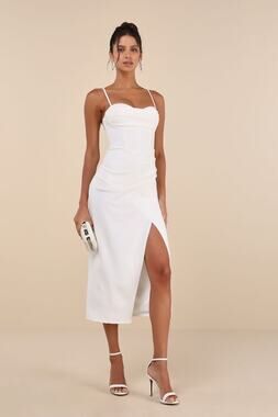 NWT Lulus Always Turning Heads White Bustier Tulip Midi Dress Banquet Gala Sz XS